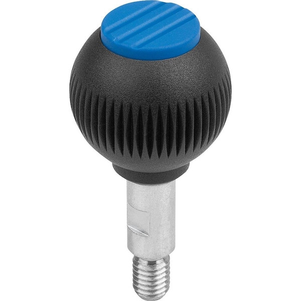 Spherical Knob Revolving Size:4, D1=50 D=M12X20, Plastic Black, Comp:Stainless, Cap:Blue